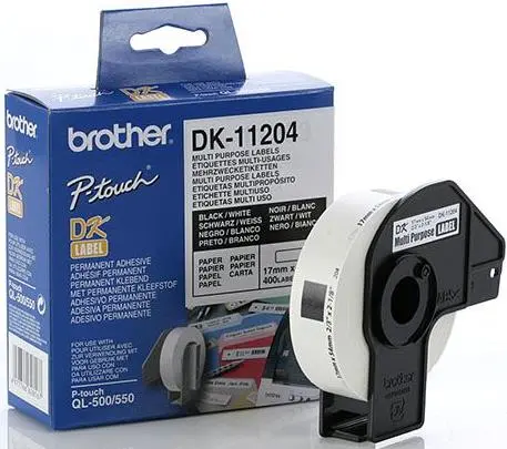 Etichete de hartie multifunctionale Brother DK11204, 17 mm x 54 mm (Negru/Alb)