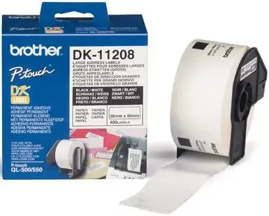 Etichete de hartie mari pentru adrese Brother DK11208, 38 mm x 90 mm (Negru/Alb)