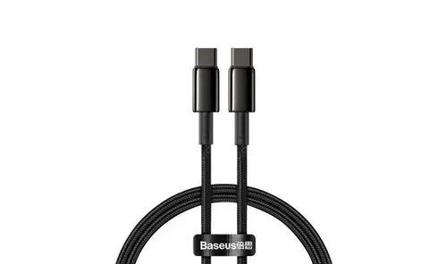 Cablu de date Baseus Tungsten Gold CATWJ-01, Fast Charging, USB Type-C - USB Type-C, 100W , 1m, impletitura nylon (Negru)