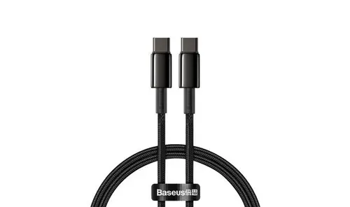 Cablu de date Baseus Tungsten Gold CATWJ-01, Fast Charging, USB Type-C - USB Type-C, 100W , 1m, impletitura nylon (Negru)