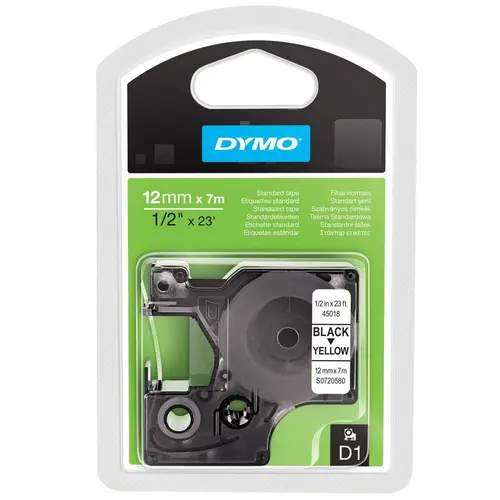 Banda laminata Dymo DY45018, 12mm x 7m (Negru/Galben)