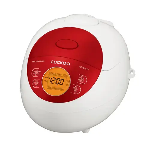 Aparat pentru gatit orez sub presiune CUCKOO CR-0351F, Acesorii incluse, 5 Programe, 425 W,  0.54 l, Vas detasabil, Display LED, Alb/Rosu