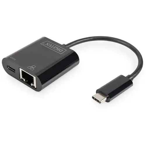 Adaptor Digitus DN-3027, USB 3.0 - Ethernet Gigabit, Type C+Power Delivery (Negru)