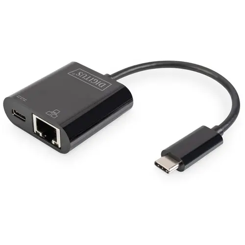 Adaptor Digitus DN-3027, USB 3.0 - Ethernet Gigabit, Type C+Power Delivery (Negru)