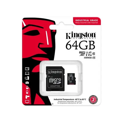 Card Memorie microSDXC Kingston Industrial, 64Gb, Clasa 10 / UHS-1 U3, Cu Adaptor SDCIT2/64GB