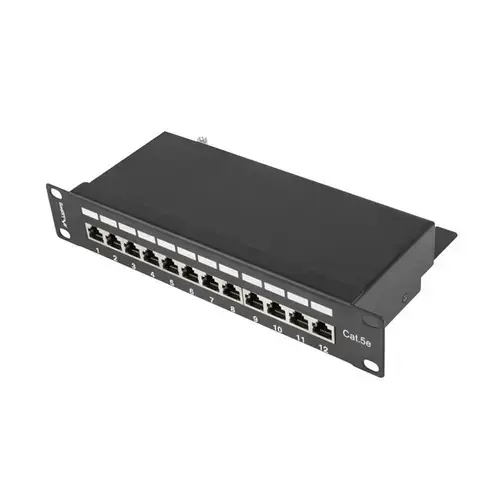 Panou de conexiuni, Lanberg , 12 porturi , 1U , cat 5e , 10 ”, Negru