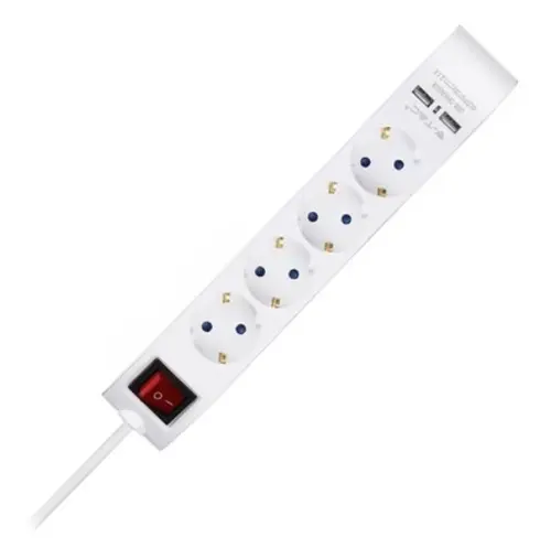 Prelungitor V-TAC SKU-8808, 4 prize, lungime cablu 1.4 m, 2 USB (Alb)