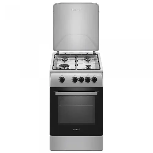Aragaz Samus SM561BXS, 4 Arzatoare gaz, Cuptor gaz, Siguranta plita si cuptor, Geam dublu la cuptor, Inox/Argintiu