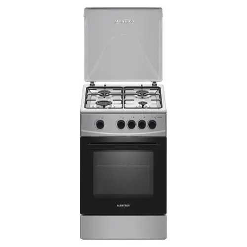 Aragaz Albatros AL452BXS, 4 Arzatoare gaz, Cuptor gaz, Siguranta plita si cuptor, Geam dublu la cuptor, Inox/ Argintiu