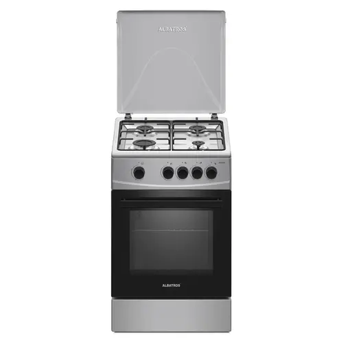 Aragaz Albatros AL452BXS, 4 Arzatoare gaz, Cuptor gaz, Siguranta plita si cuptor, Geam dublu la cuptor, Inox/ Argintiu