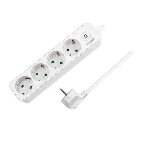 Prelungitor LogiLink LPS245, cu intrerupator iluminat, 4 prize, IP20, H05VV-F 3G 1.5 mm², cordon 1.5m, Alb