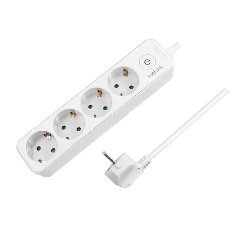 Prelungitor LogiLink LPS245, cu intrerupator iluminat, 4 prize, IP20, H05VV-F 3G 1.5 mm², cordon 1.5m, Alb
