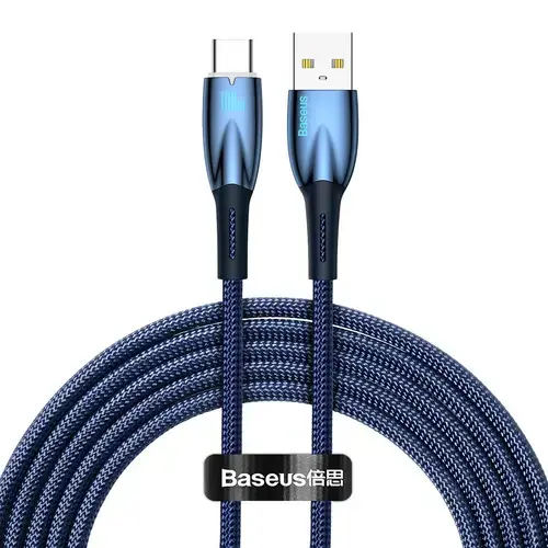 Cablu Date si Incarcare USB-A - USB-C Baseus Glimmer Series, 100W, 2m, Albastru CADH000503