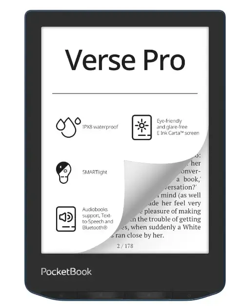 eBook Reader PocketBook Verse Pro PB634, Ecran tactil 6.0inch E Ink Carta™ 1200, 300DPI, 512MB RAM, 16GB Flash, SMARTlight, WiFi (Albastru)