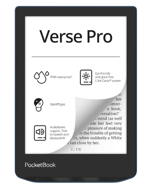 eBook Reader PocketBook Verse Pro PB634, Ecran tactil 6.0inch E Ink Carta™ 1200, 300DPI, 512MB RAM, 16GB Flash, SMARTlight, WiFi (Albastru)