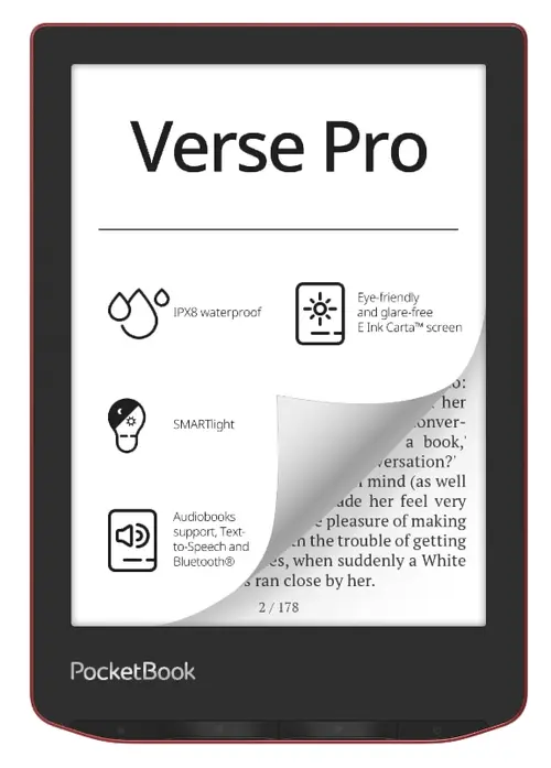 eBook Reader PocketBook Verse Pro PB634, Ecran tactil 6.0inch E Ink Carta™ 1200, 300DPI, 512MB RAM, 16GB Flash, SMARTlight, WiFi (Rosu)