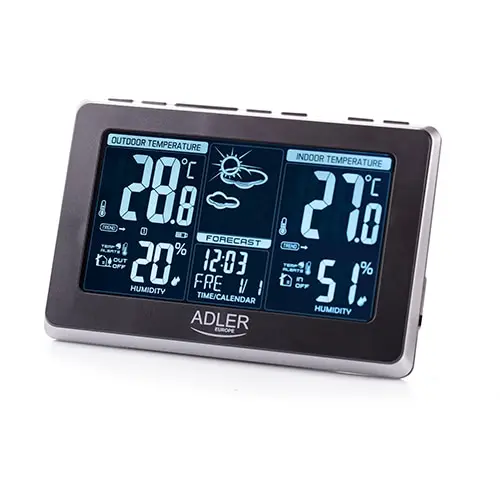 Statie meteo Adler AD 1175, termometru interior-exterior, ceas, alarma