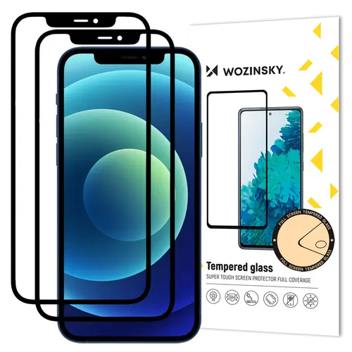 Folie de protectie Ecran WZK pentru Apple iPhone 12 / 12 Pro, Sticla securizata, Full Glue, Set 2 bucati, Case Friendly, Neagra