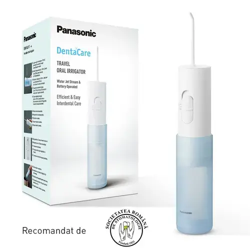 Irigator bucal Panasonic EW-DJ11-A503, 2 Trepte de presiune, Portabil, 20min autonomie, Capacitate 150ml (Alb)