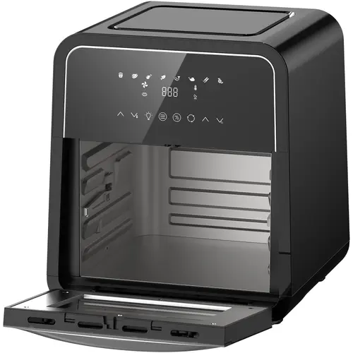 Friteuza cu aer cald Heinner Masterfry HAF-B12BK2000, 2000w, functie cuptor, capacitate: 12l, display digital cu control touch, timer 60 min, deshidratare 24h, temperatura 30-200 grade, 8 programe presetate, 3 nivele de gatire, oprire automata, Negru