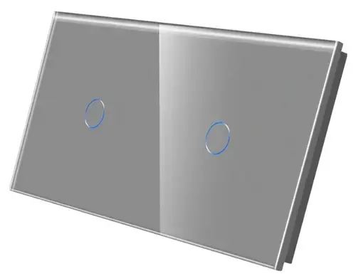 Panou Intrerupator Simplu + Simplu cu Touch Din Sticla LUXION (Gri)