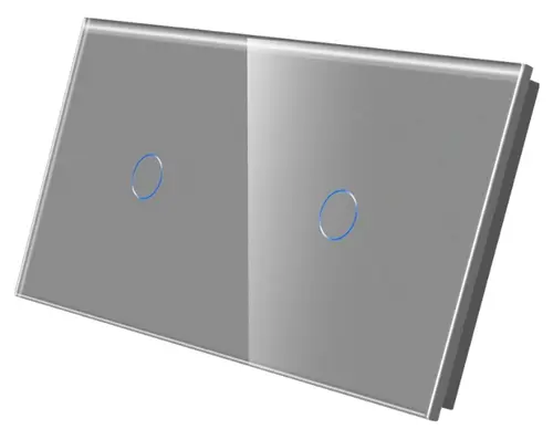Panou Intrerupator Simplu + Simplu cu Touch Din Sticla LUXION (Gri)