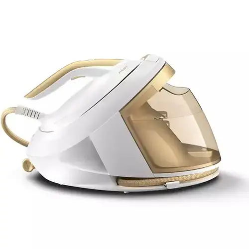 Statie de calcat cu abur Philips PSG8040/60 PerfectCare seria 8000, Tehnologie Optimal Temp, 8 bari, Jet de abur 170g/min, Functie Easy De-calc plus, Talpa fier SteamGlide Elite, Oprire automata, Rezervor de apa detasabil 1.8L (Alb/Auriu)