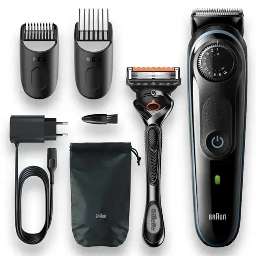 Aparat de tuns barba Braun BT5341, 39 setari de lungime, Cap pentru precizie, 2 piepteni, Aparat de ras Gillette ProGlide (Negru)