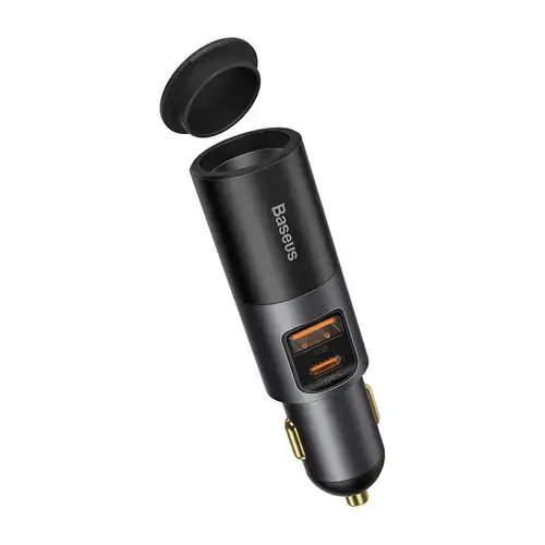 Incarcator auto Baseus, 1 x USB, 1 x USB-C, cu bricheta, 120 W, incarcare rapida, Gri