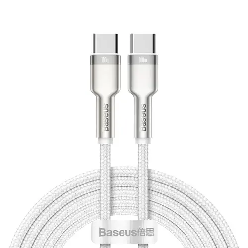 Cablu alimentare si date Baseus, Cafule Metal, Fast Charging, USB Type-C la USB Type-C 100W braided 2m, Alb