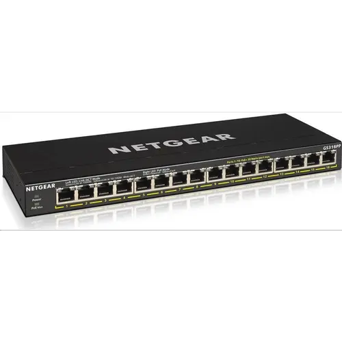 Switch, Netgear, Cu 16 porturi (GS316PP-100EUS), Negru