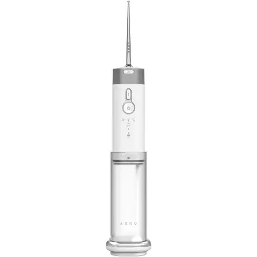 Irigator bucal AENO ADI0002, 5 moduri de curatare, Portabil, Presiune 140 PSI, Functie memorie, 100 zile autonomie, Rezervor 200 ml, Baterie 2500 mAh, 3 duze incluse, indicator LED (Alb)