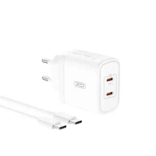 Incarcator Retea USB-C XO Design CE08, 50W, 3A, 2 x USB-C, Alb