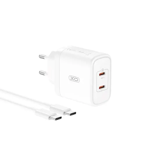 Incarcator Retea USB-C XO Design CE08, 50W, 3A, 2 x USB-C, Alb