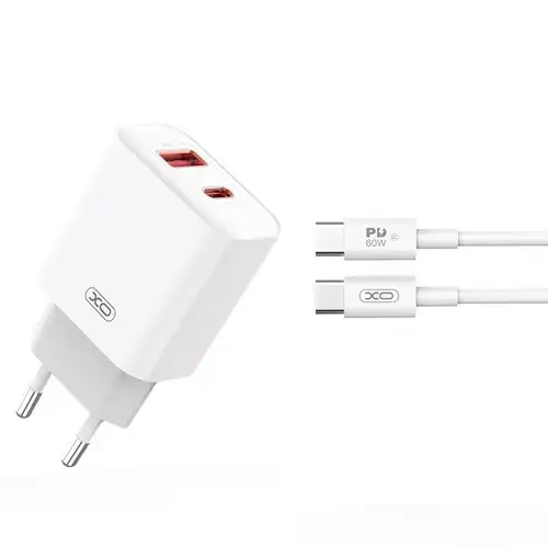 Incarcator Retea USB-C XO Design CE12, 20W, 1.67A, 1 x USB-A - 1 x USB-C, Alb