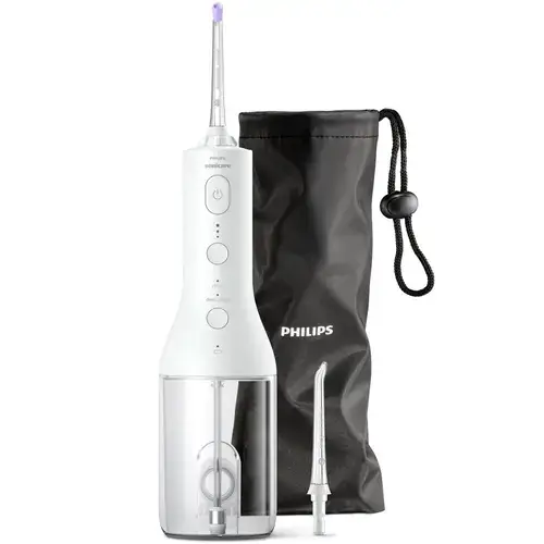 Aparat de curatare interdentara Philips Sonicare Power Flosser HX3826/31, tehnologie QuadStream, 2 capete de curatare, 2 moduri de curatare, 3 niveluri de intensitate, husa (Alb)