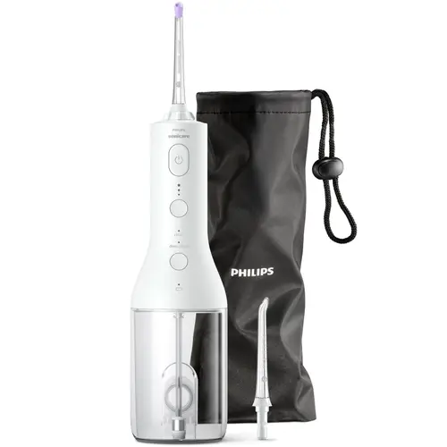 Aparat de curatare interdentara Philips Sonicare Power Flosser HX3826/31, tehnologie QuadStream, 2 capete de curatare, 2 moduri de curatare, 3 niveluri de intensitate, husa (Alb)