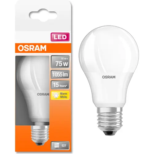 Bec LED Osram LED STAR A75 E27, 10W (75W), 1055 lm, lumina calda (2700K), clasa energetica F