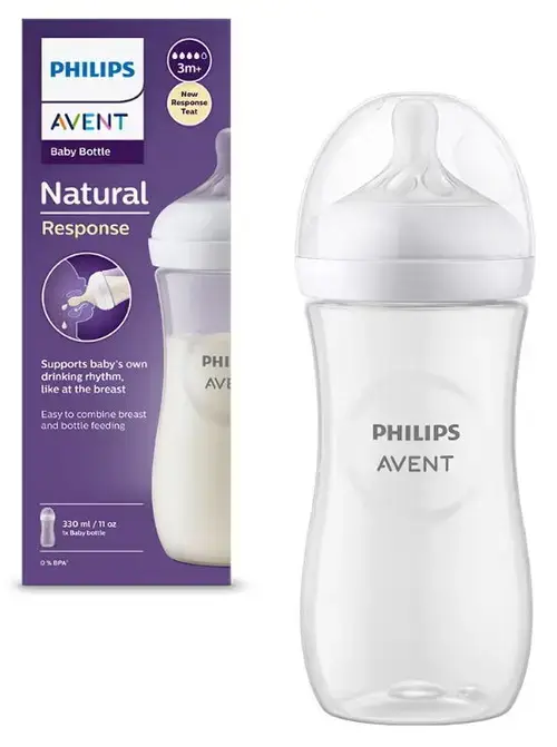 Biberon Philips Avent Natural Response SCY906/01, 330 ml, +3 luni, Fara BPA (Alb/Transparent)