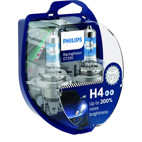 Set 2 Becuri auto PHILIPS Racing Vision GT200 H4 12V 60/55W P43T-39