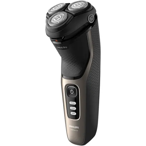 Aparat de ras Philips Shaver Seria 3000 S3242/12, barbierit umed şi uscat, fara fir, capete 5D pivotante si flexibile, lame autoascutire, 60 min, capac de protectie, Auriu cenusiu
