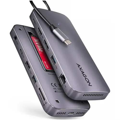 Hub USB Axagon HMC-12GM2, HDMI, USB 3.2 Gen 1, 0.5m, USB Type-C, RJ-45, SATA M.2, SD, Negru