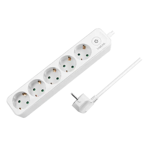 Prelungitor LogiLink LPS246, cu intrerupator iluminat, 5 prize, IP20, H05VV-F 3G 1.5 mm², cordon 1.5m, Alb