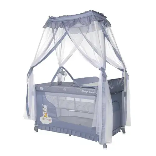 Patut pliabil stil baldachin Lorelli Magic Sleep, cu accesorii, Cool Grey Hippo