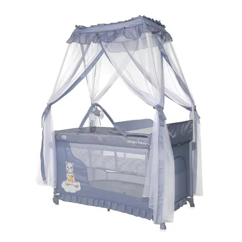 Patut pliabil stil baldachin Lorelli Magic Sleep, cu accesorii, Cool Grey Hippo