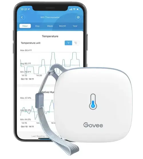 Termostat inteligent Govee H5179001, cu senzor de umiditate incorporat, Wi-Fi, control prin aplicatia (Alb)