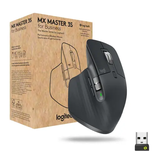 Mouse wireless Logitech MX Master 3S pentru Business, Bluetooth, 8000 DPI, Negru