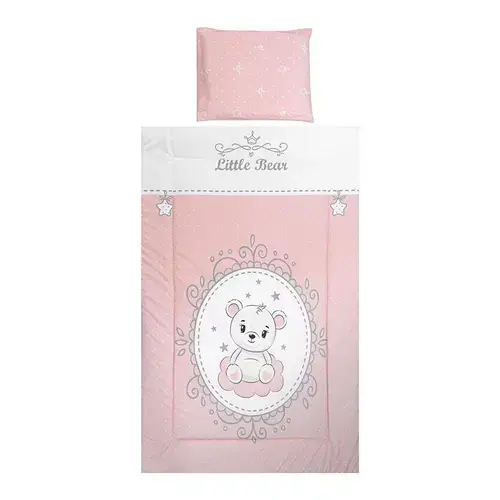 Set lenjerie patut 3 piese, Cosy, bumbac ranforce, lavabil 30°C, Little Bear Pink