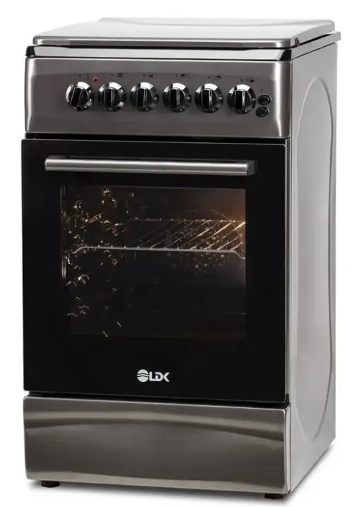 Aragaz mixt LDK 5060 ECAI SHINY GREY RMV NG, 4 Arzatoare, Aprindere electrica, Cuptor electric, 51 L, 60 cm (Gri)