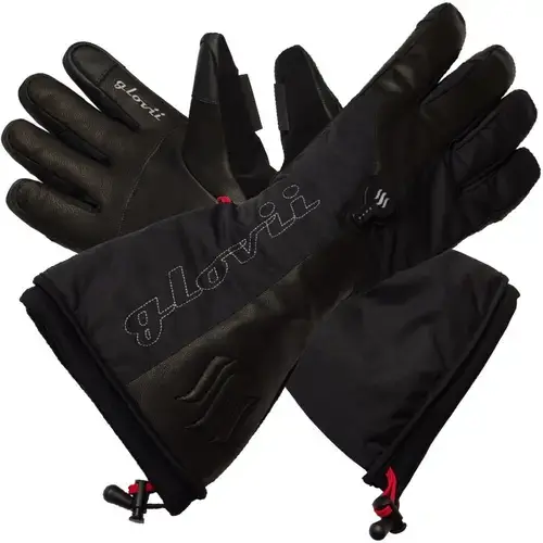Manusi schi cu incalzire Glovii GS9S, Piele naturala, Cu baterie si incarcator, Negru, S